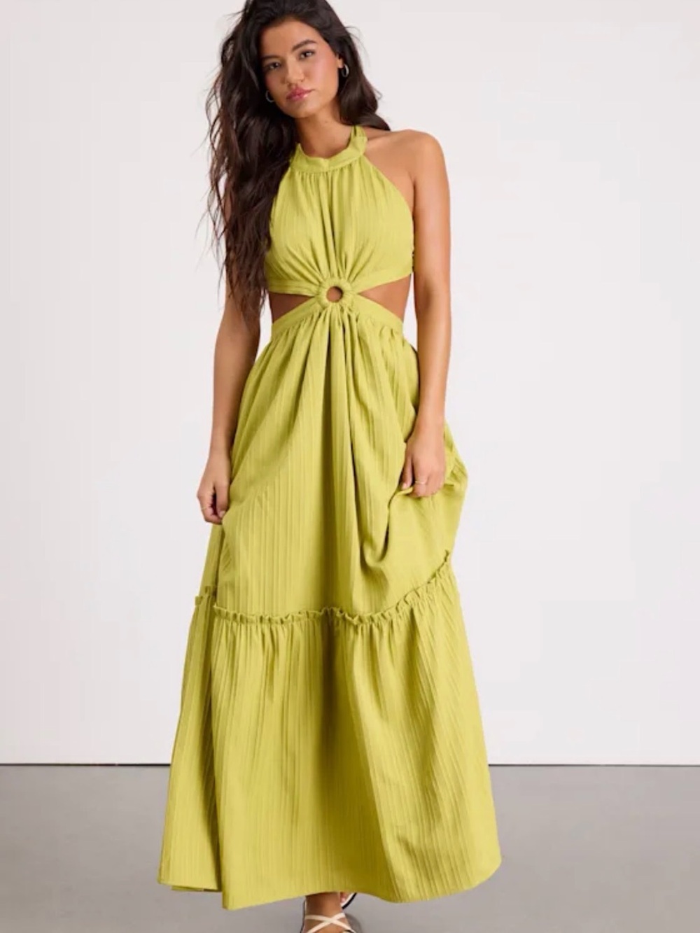 Lulus Chartreuse Green Halter Cutout Open Back Maxi Dress